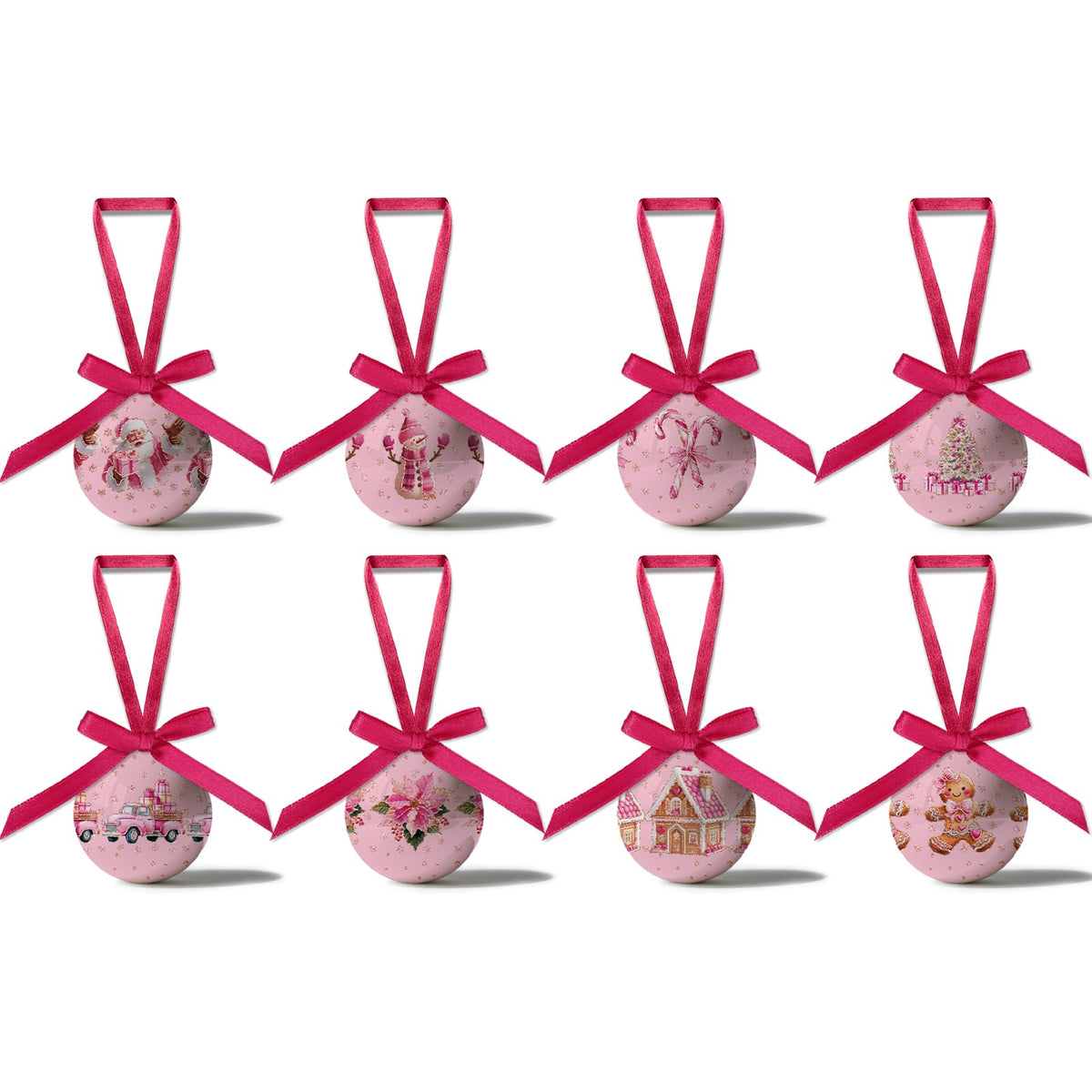 Pink Christmas Decor - Pink Christmas Tree Decorations Snowman Santa Candy Hanging Ornaments Balls, Cute Decorations Ball 1.18 Inch for Xmas Tree Party Home Holiday，Xmas Gifts Set of 16Pcs