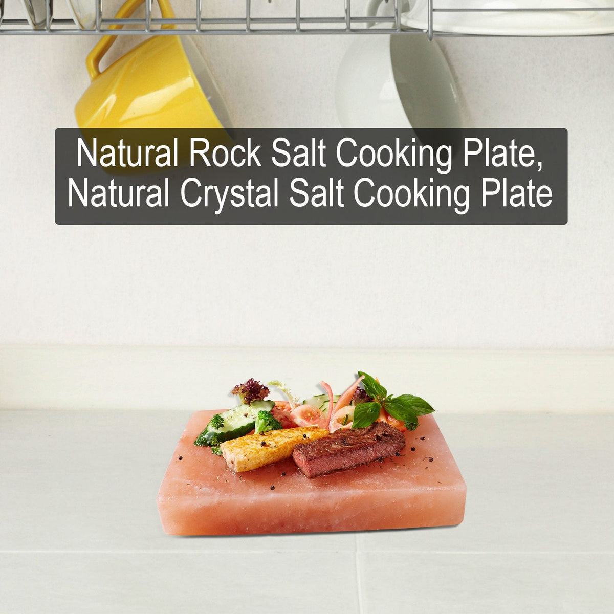 Himalayan Chef Natural Pink Salt Plate For Cooking, Grilling, Cutting and Serving, Pink Salt Slab (8" x 8" x 2")