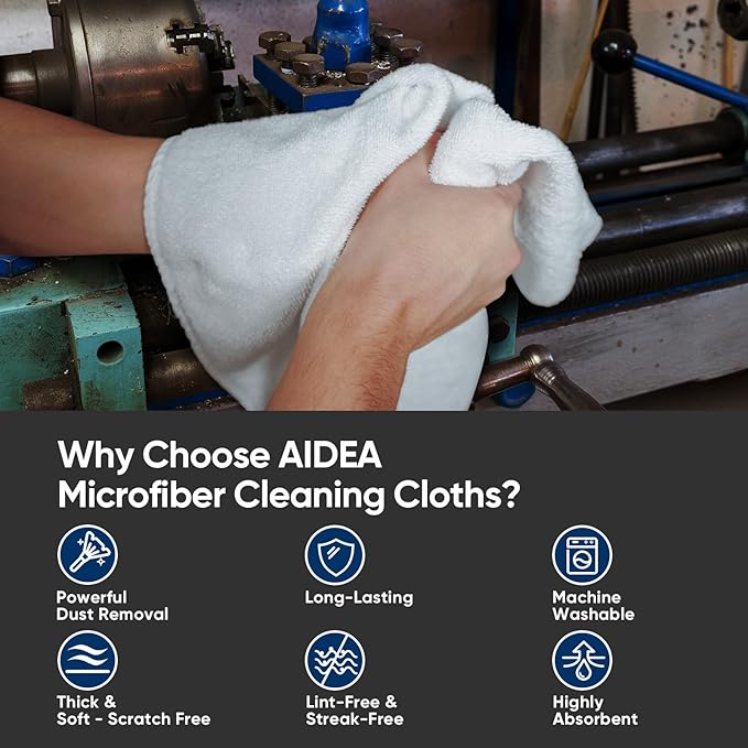 AIDEA Microfiber Cleaning Cloth White-100PK, Absorbent Cleaning Rags,