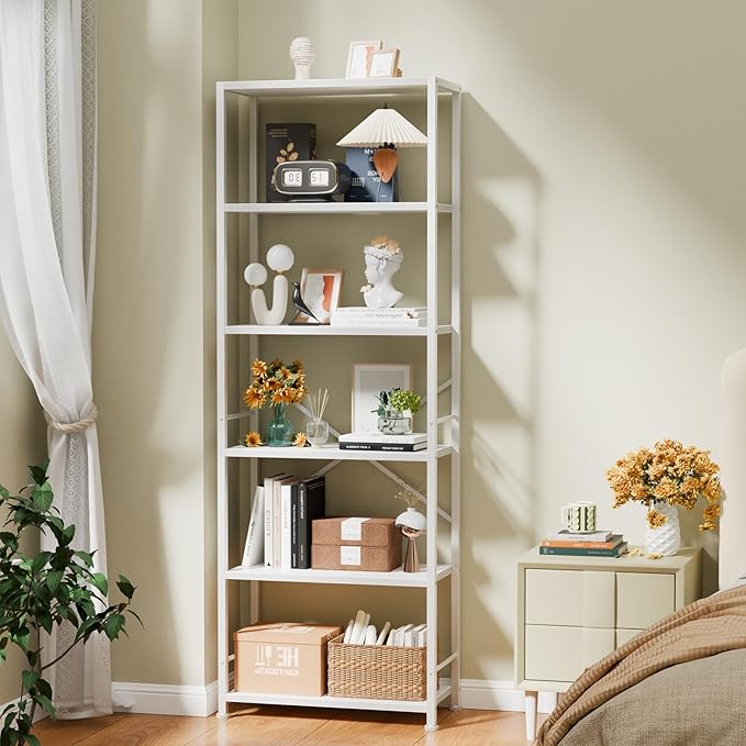 Furologee 6 Tier Book Shelf, Tall Wide Bookshelf, Modern Open Bookcase