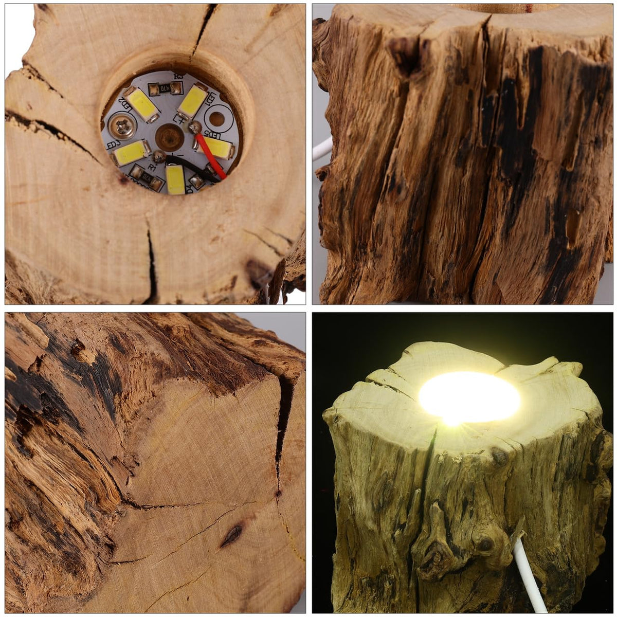 ARTIBETTER Tree Stump Led Light Ornament with Wooden Crystal Ball Stand Usb Night Light 3.54 Inch Lighted Crystal Sphere Base for Home Office Desk Decoration