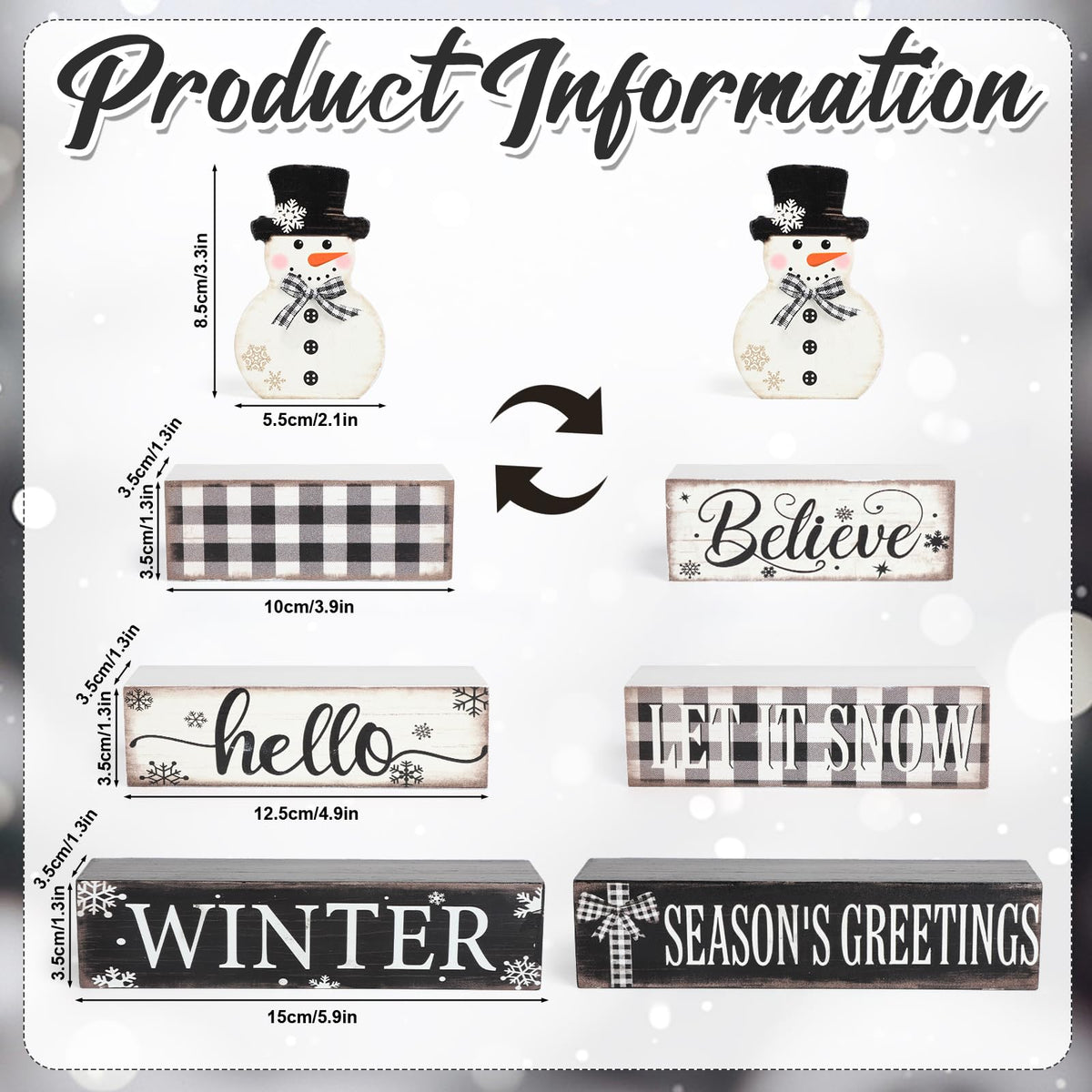 4 Pcs Christmas Decorations Indoor Wooden Snowman Table Sign Decor Table Centerpieces Xmas Merry Christmas Tabletop Block for Holiday Office Desk Tiered Tray Party Shelf Decor Double-sided Pattern
