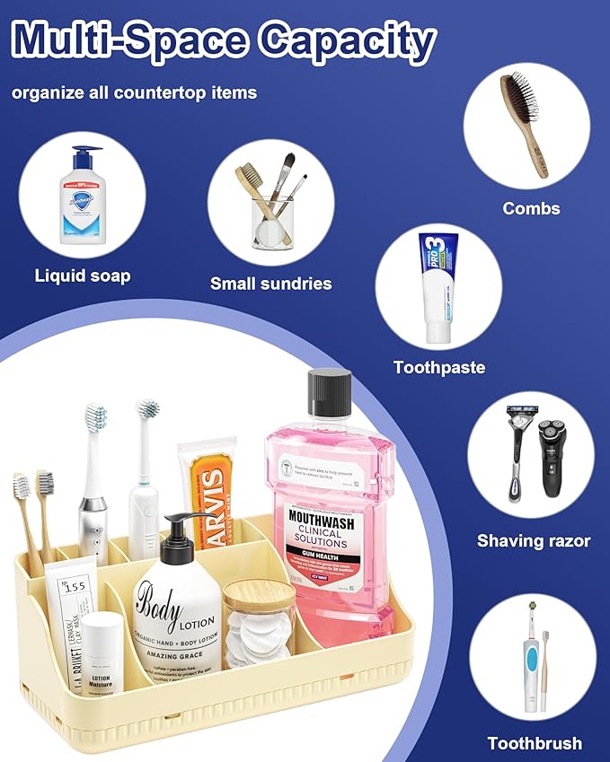 Bathroom Counter Organizer and Storage, 7 Slots Detachable Toothbrush Holders