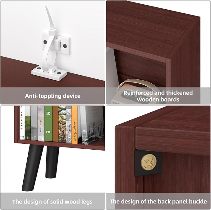 YAHARBO Walnut Bookshelf, 3 Tier Book Shelf
