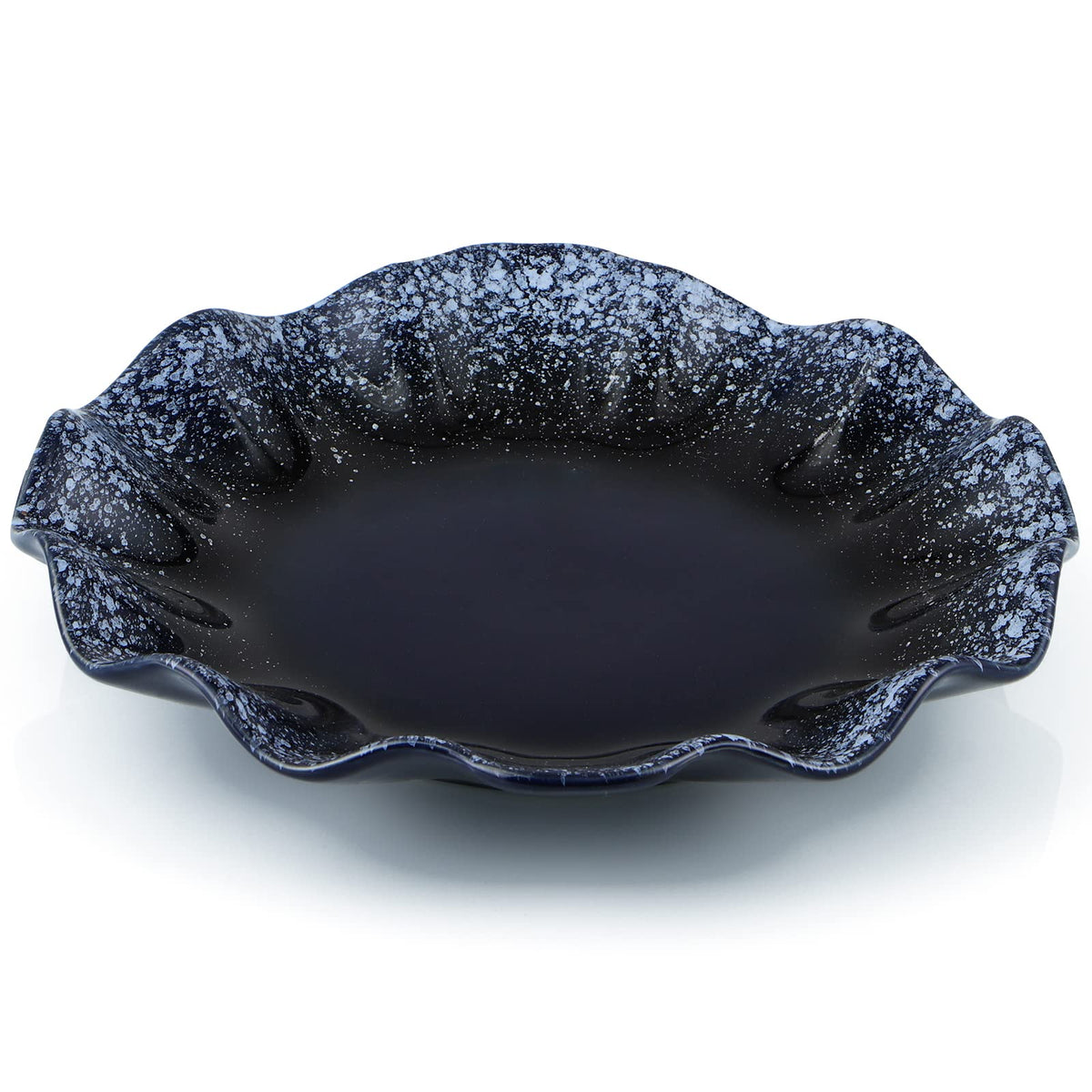 Sanbege Ceramic Decorative Dish, 10" Centerpiece Decor Tray, Jewelry Holder Plate with Ruffle Edge for Entryway, Kitchen, Bedroom, Living Room Decoration (Blue)