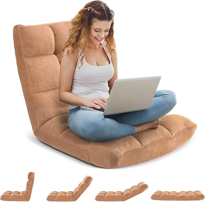 Folding Floor Gaming Chair 14-Poistion Cushioned Adjustable Floor Lazy Sofa