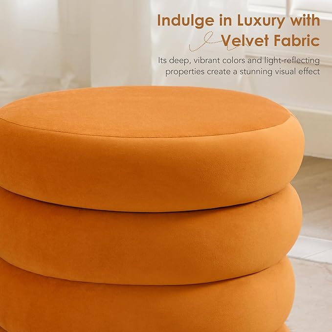 Flouki 19.5" Storage Ottoman Round, Vanity Stools