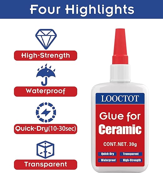 LOOCTOT 30g Ceramic Glue, China Porcelain and Pottery Repair, Super Instant