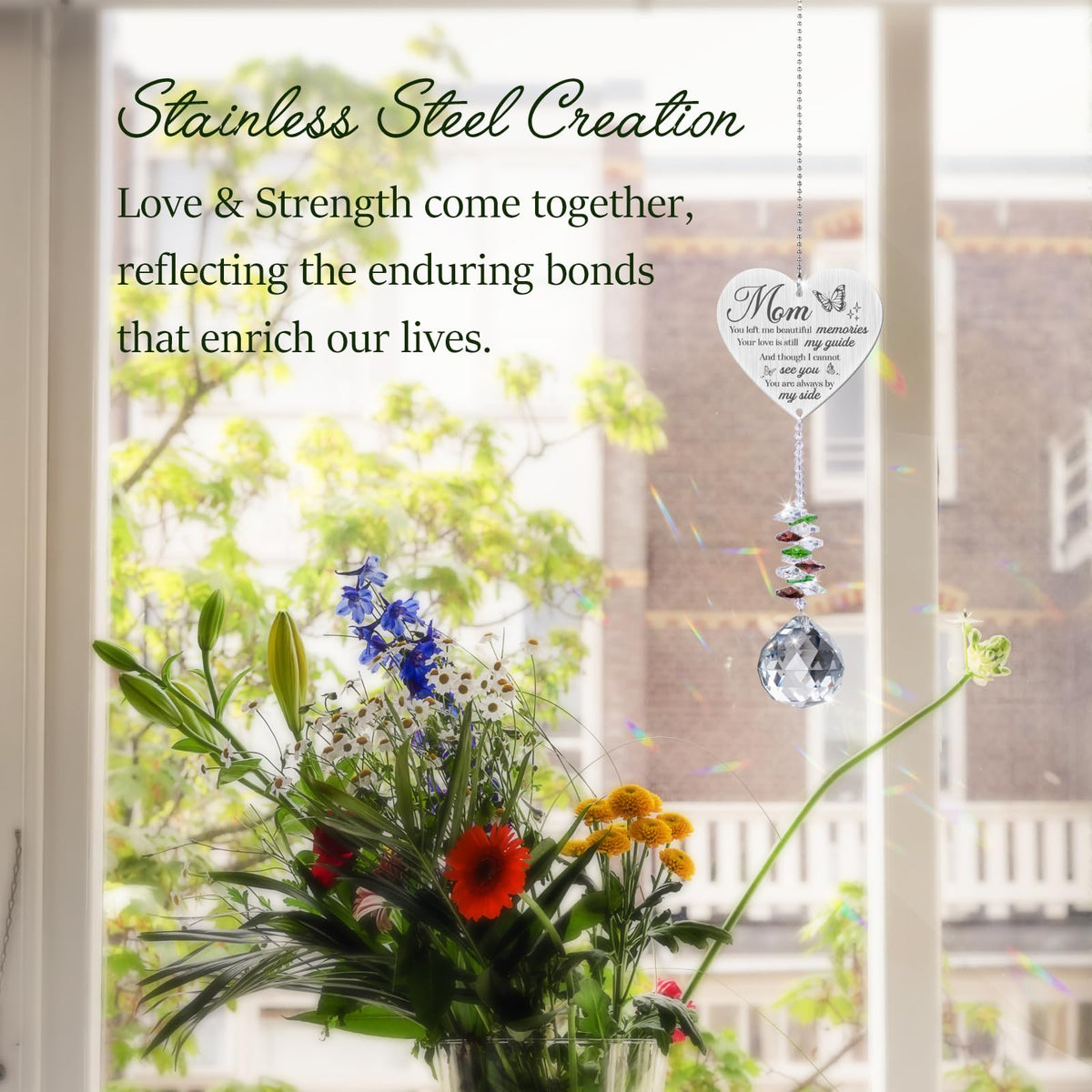 Mom in Heaven Memorial Crystal Suncatcher,Memorial Gifts for Loss of Mom,Loss of a Mother Sympathy Gifts,Hanging Crystals Ornament for Window Rainbow Maker Prisms Home Decor Gift