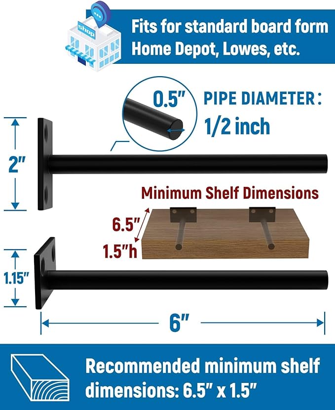 LEOPO 4-Pack 6 inch Floating Shelf Brackets, Hidden Shelf Bracket