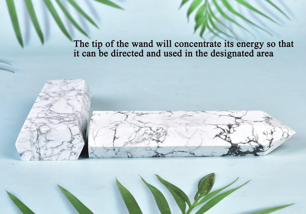 CNYANFEI Natural White Howlite Crystal Wand Tower Hexagonal Polished Stone 1.7-2.2 Lbs for Healing Meditation Reiki Chakra Balancing Home Decor Unique Handcrafted Gift