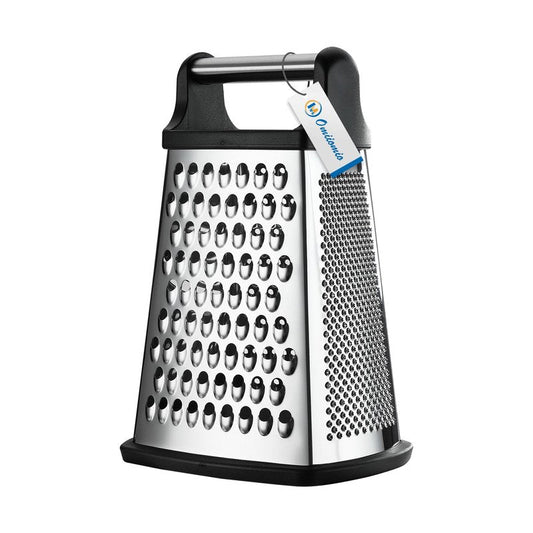 OIM Omiiomio Professional Cheese Grater - Stainless Steel, XL Size, 4 Sides - Perfect Box Grater for Parmesan Cheese, Vegetables, Ginger - Dishwasher Safe - Black