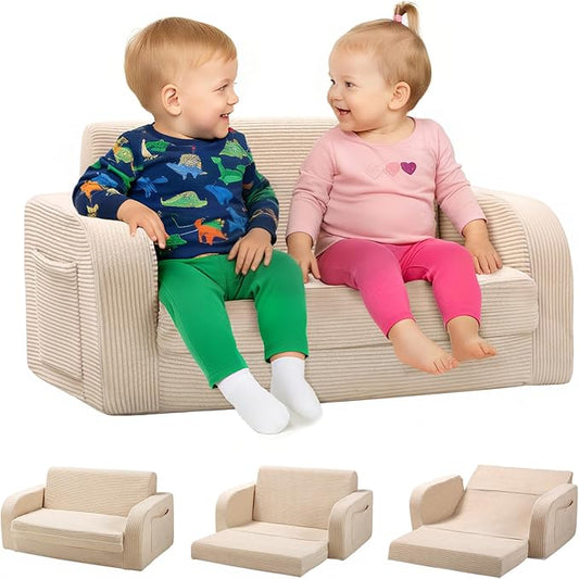 3-in-1 Extra Wide Convertible Kids Couch, Flip Open Toddler Couch to Lounger