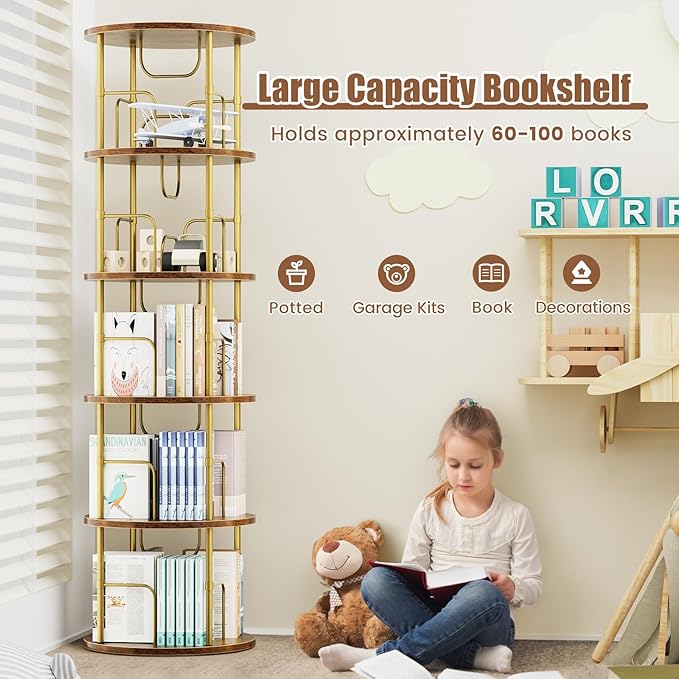 ALLSTAND 5 Tier Rotating Bookshelf, 360 ° Display Stackable Spinning Bookshelf
