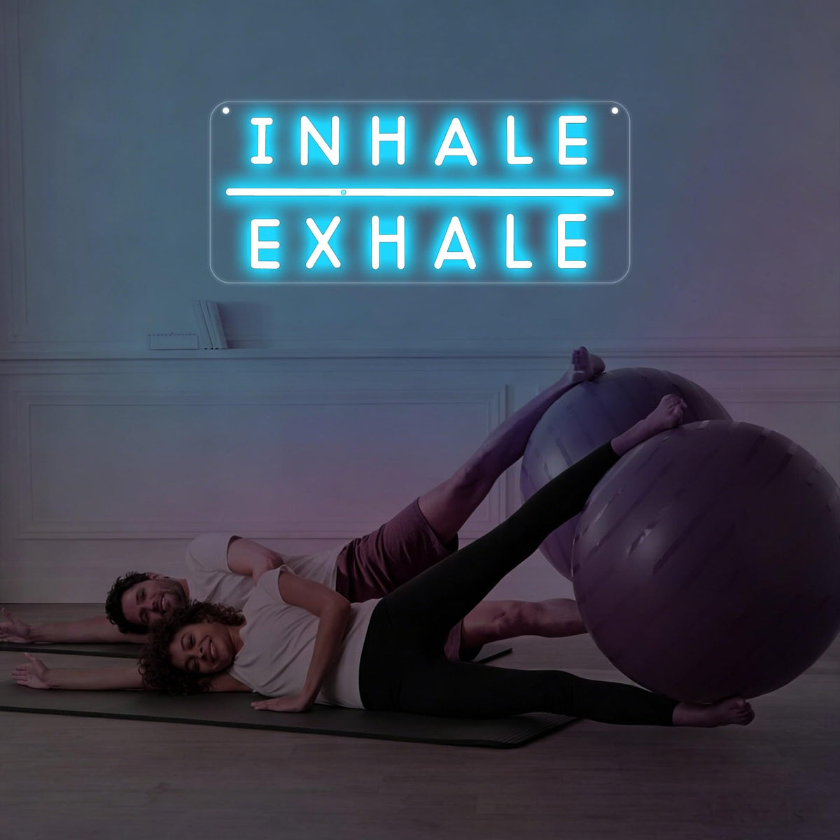 Inhale Exhale LED Neon Sign, USB Dimmable Neon Wall Decor for Yoga Studio, Meditation Room, Bedroom, Gym, Spa, Wellness Space, and Home Studio, Reading Room, Pilates Gift, Aesthetic Neon Sign Wall Quote-Ice Blue/Warm White-16.4" x 7"
