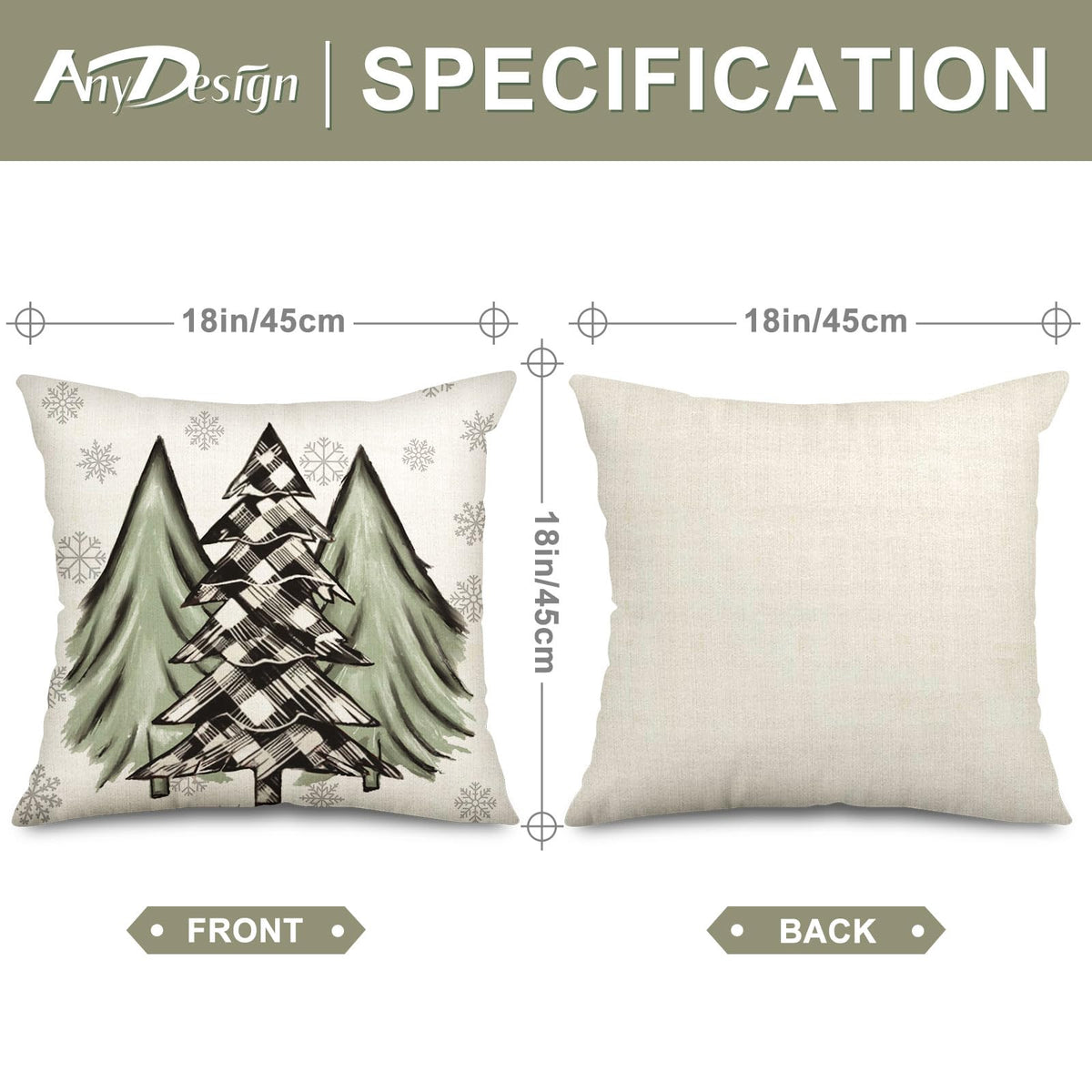 Christmas Throw Pillow Covers Sage Green Christmas Tree Truck Pillow Case Xmas Winter Farmhouse Decorative Cushion Case for Home Office Room Couch Sofa, 18 x 18 Inch, 4 Packs
