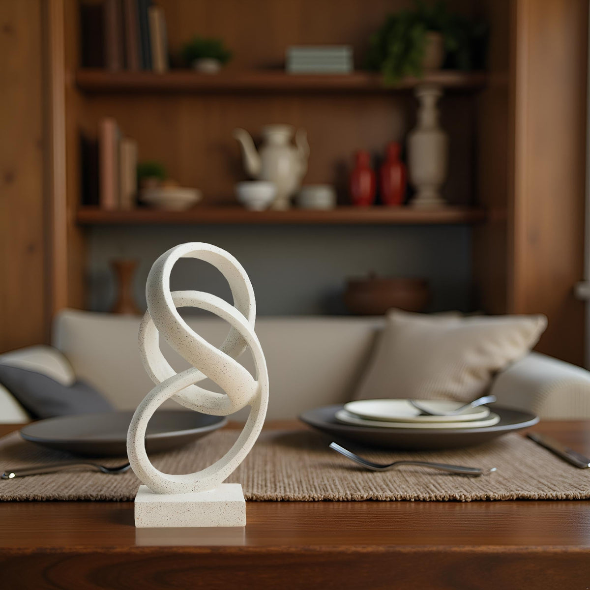 LAIKEARTS 10" Modern Abstract Ribbon Decorative Sculpture, Knot Sculptures,Home Decor,Coffee Table Statues,Dining Living Room Desk Decor（White）