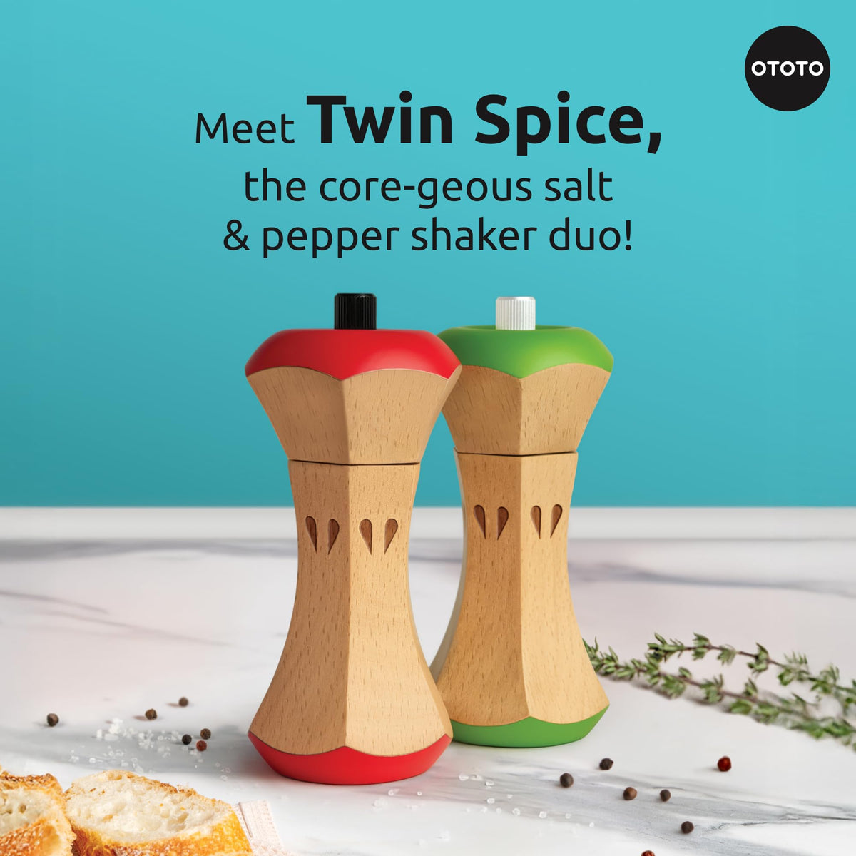 OTOTO Twin Spice Salt and Pepper Grinder Set - Apple-Designed Unique Kitchen Gadgets, Cute Kitchen Accessories, Pepper Spice Grinder, Salt and Pepper Shakers Set, Apple Gift, Kitchen Cooking Gifts