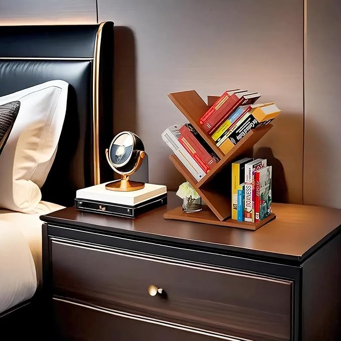 Godferyxin Tree Bookshelf, Small Bookshelf, 3 Tier Wood Mini Book Shelf and