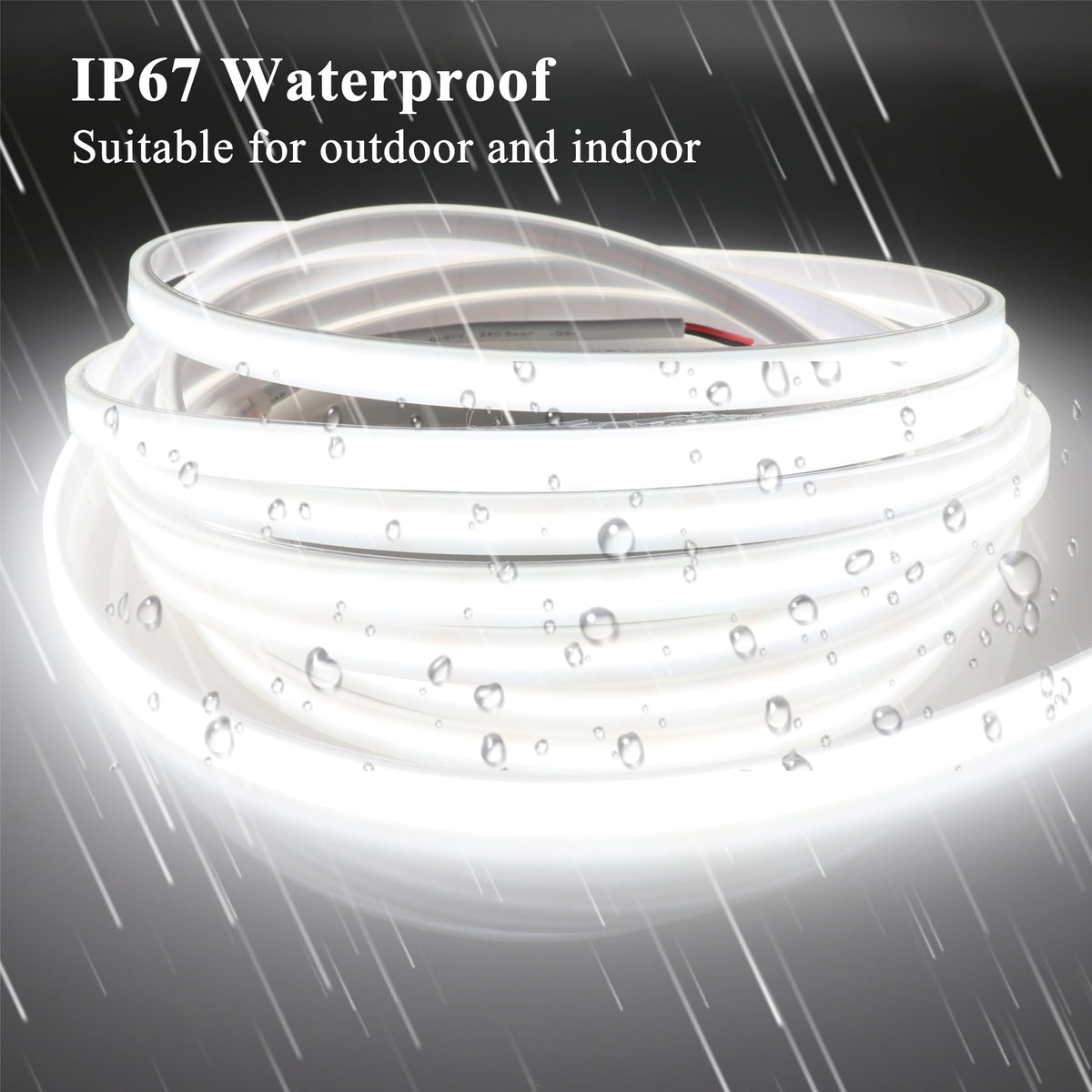 LEDENET COB LED Strip Lights Waterproof IP67 White 6000K DC12V 16.4ft/5m 480LEDs/m CRI94 Dotless LED Rope Lights for Living Room Cabinets Outdoor DIY Lighting