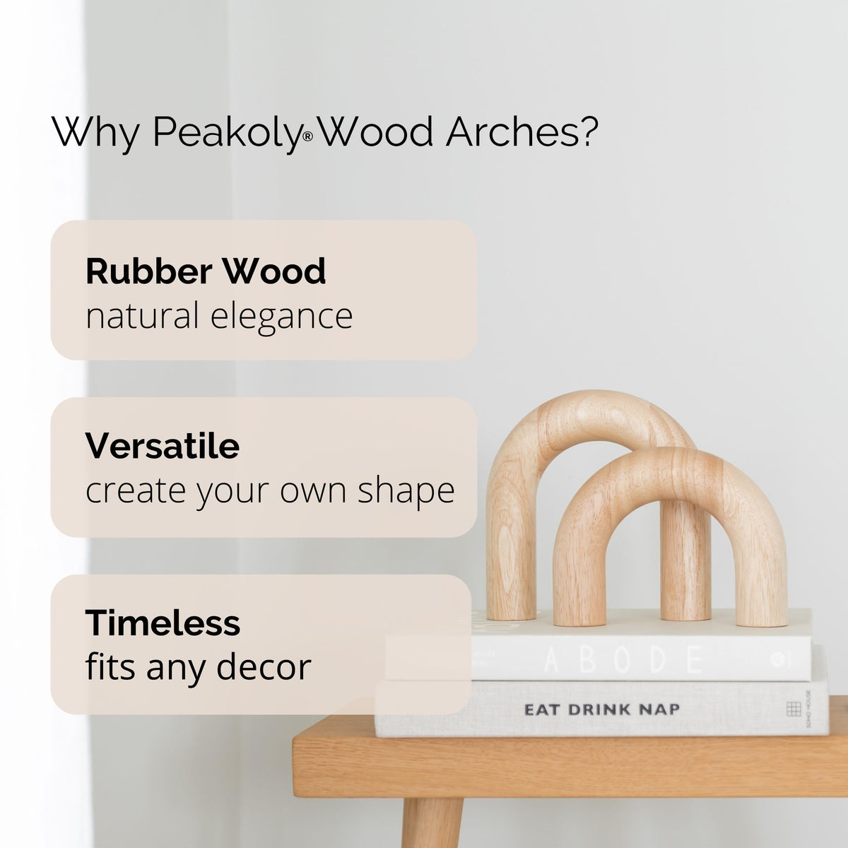 PEAKOLY Wood Arch Decorative Objects - Modern Bookshelf Decor, Coffee Table Sculpture, Floating Shelf Decor Accents, Japandi Home Decorations for Side, Console and Entryway Table
