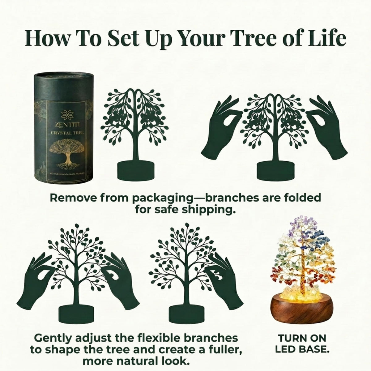 Rose Crystal Tree of Life with LED Light, Handcrafted Gemstone Bonsai on Quartz Base & Acacia Wood Stand – Spiritual Home & Office Décor, Feng Shui,Gift for Women