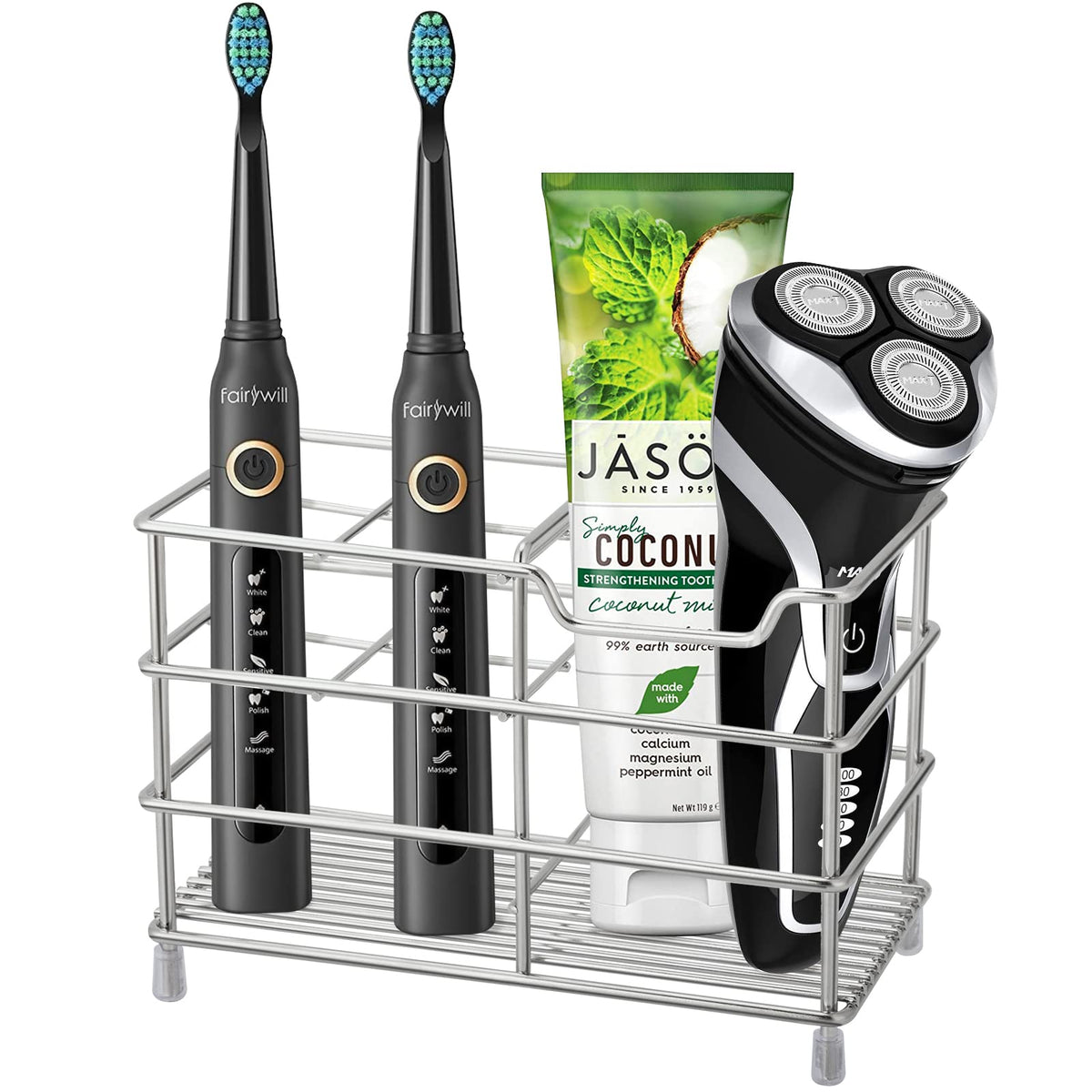 Urbanstrive 304 Stainless Steel Bathroom Toothbrush Holder Toothpaste Holder Stand Bathroom Accessories Organizer (Silver, Large)