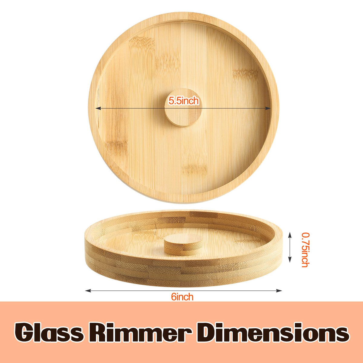 Ziliny 2 Pcs Margarita Salt Rimmer Set Glass Rimmer with Lid Home Bar Accessories Plate for Sugar Drinks Cocktails Bartender Tool Kit Party Restaurant, 5.9" Diameter (Bamboo)