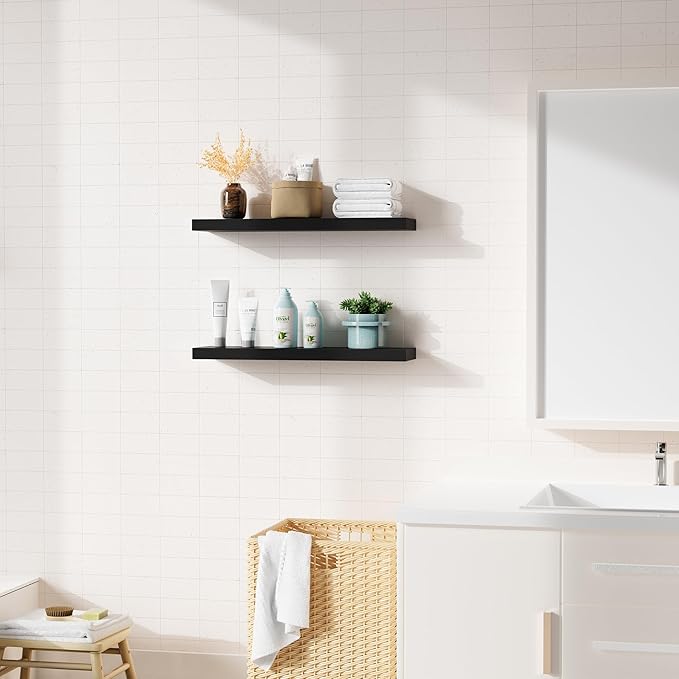 Bellsal 2-Pack Black Modern Floating Shelves, Living Room, Bathroom Storage