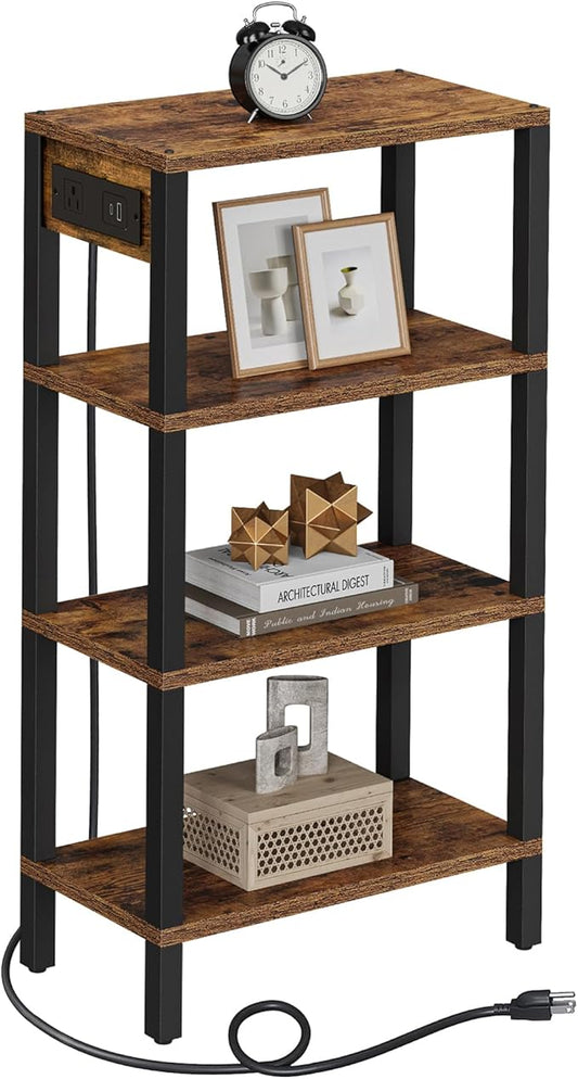 TUTOTAK Narrow Side Table with Charging Station, Small End Table with USB Ports