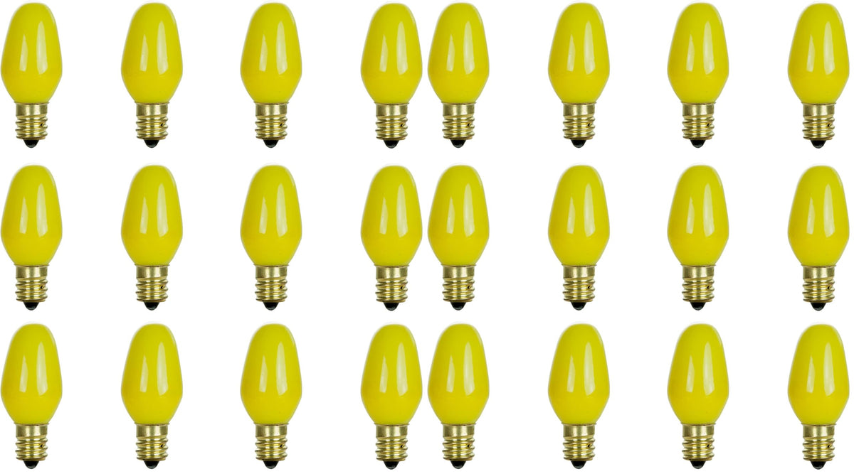Sunlite 01061 7C7 Incandescent Bulb, 7 Watt, Candelabra E12 Base, C7 Small Night Light, Colored Bulb, Yellow, 12 Count (Pack of 2)