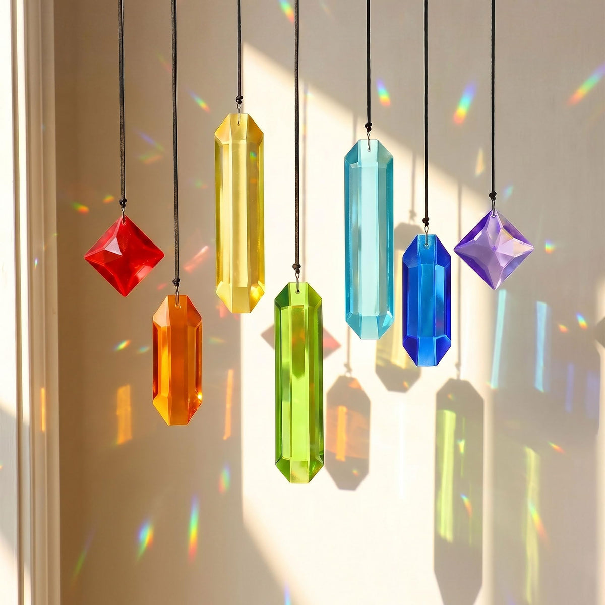 HDCRYSTALGIFTS 7Pieces Rainbow Prisms Crystals Suncatcher for Window Hanging Chakra Sun Catcher with Crystals Home Indoor Outdoor Garden Christmas Day Party Wedding Decoration Gift