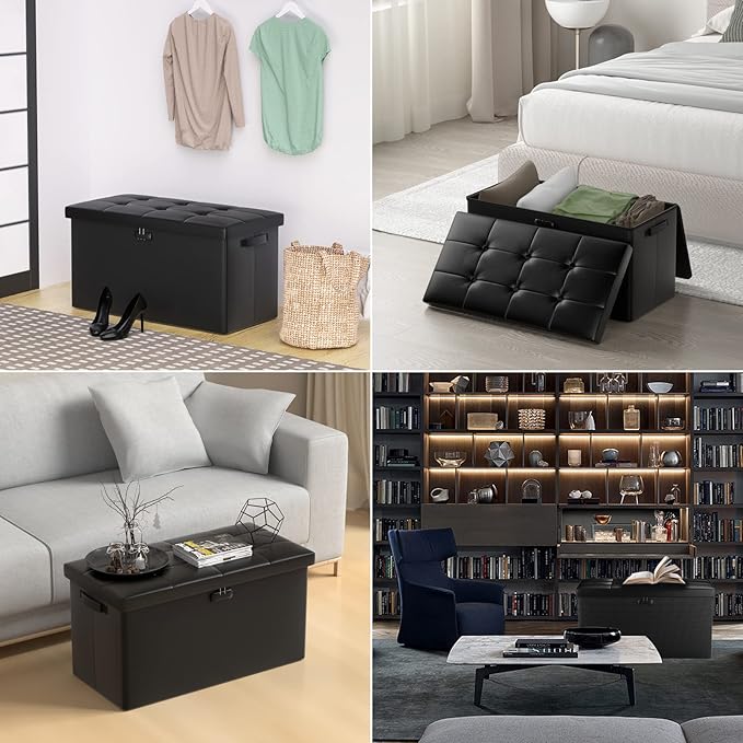 ENGPOW Storage Ottoman Bench, Fireproof Folding Bench
