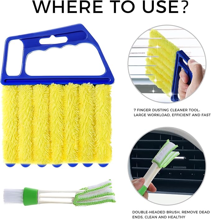 4Pcs Window Venetian Blind Cleaner Duster Tool, Washable 7 Fingers Dusting