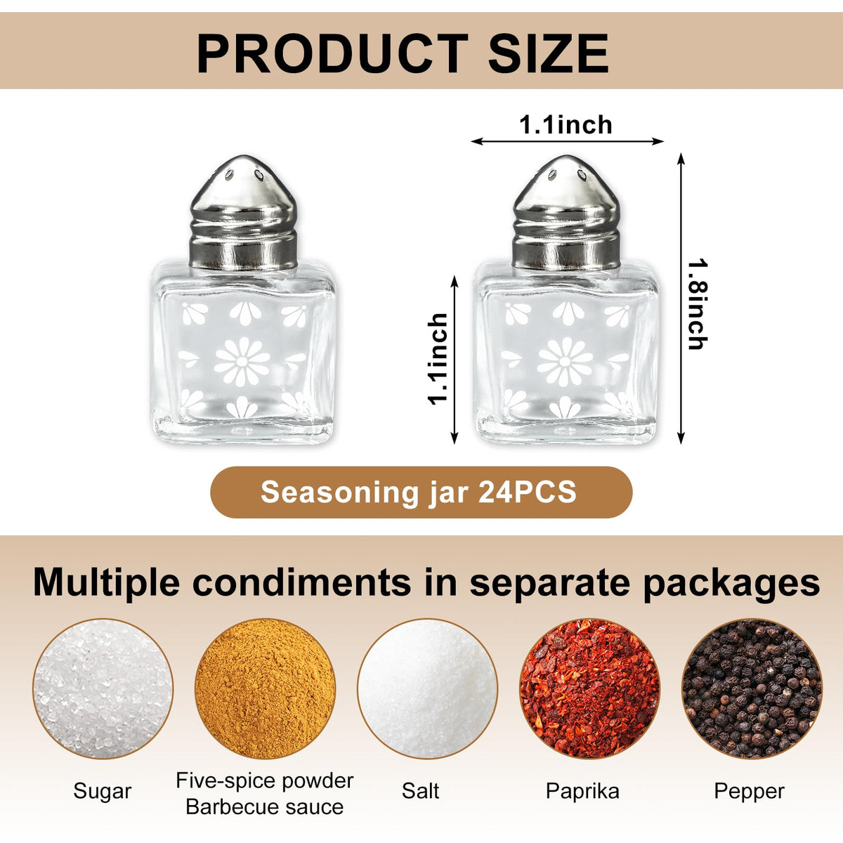 FYSUIMU 24Pcs Cielito Lindo Mini Salt and Pepper Shakers Mini Glass Spice Jars Platos De Barro Flower Seasoning Container for Kitchen Restaurant Mexican Party Favors