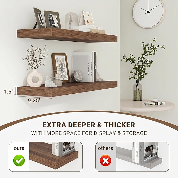 Acovy 40 Inch Floating Shelves, 3D Textured Wood Grain, Wooden Shelves