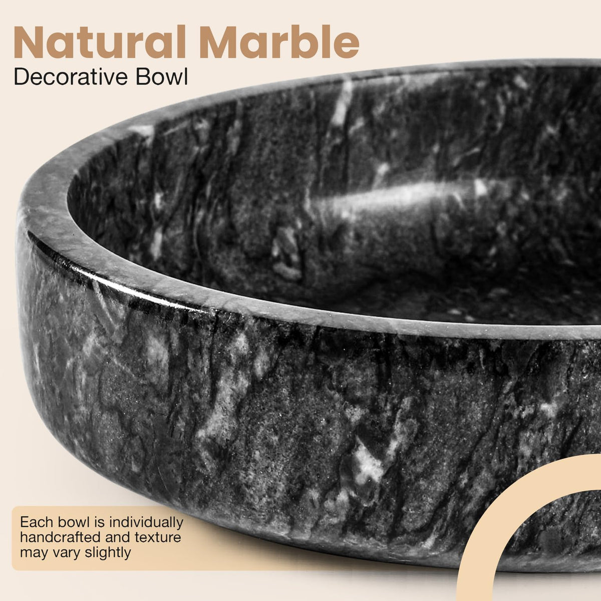 FNTSTICGOODS Marble Decorative Bowl - 7.5" Natural Black Solid Marble Centerpiece - Handmade Stone Fruit Bowl - Catch-All or Key Bowl for Kitchen - Modern Minimalist Decor