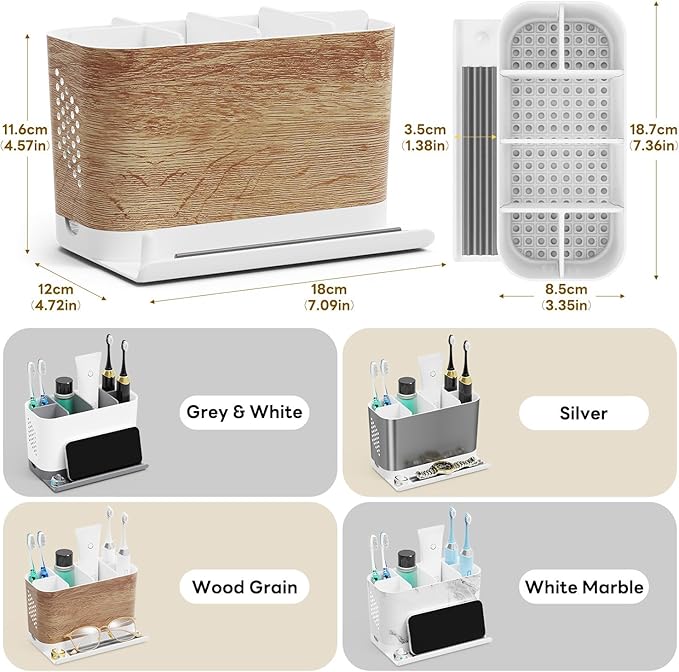 Bathroom Organizers and Storage 6 Slots Wood Grain Electric Toothbrush Holders