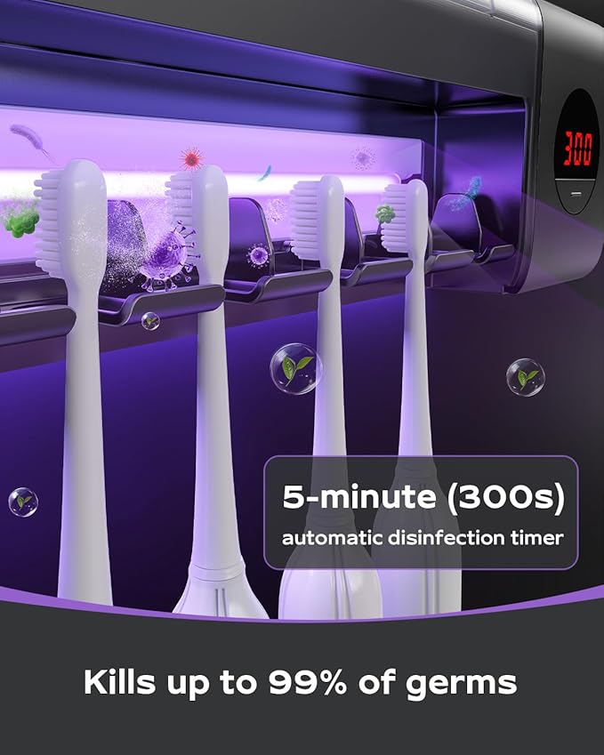 HouseGem Toothbrush Holder, Timer Function, 2000mAh Rechargeable Cordless