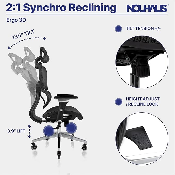 Nouhaus Ergo3D Ergonomic Office Chair Lumbar Support Mesh Office Chair