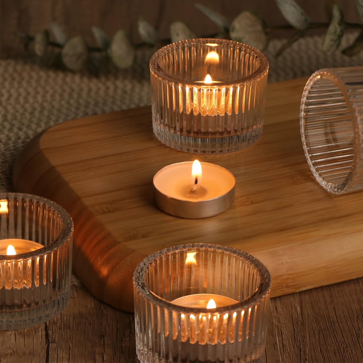 HAVITI 24 Pack Clear Tealight Candle Holders, Glass Votive Candle Holders for Fall Wedding Table Centerpiece, Home Decor and Party Supplies