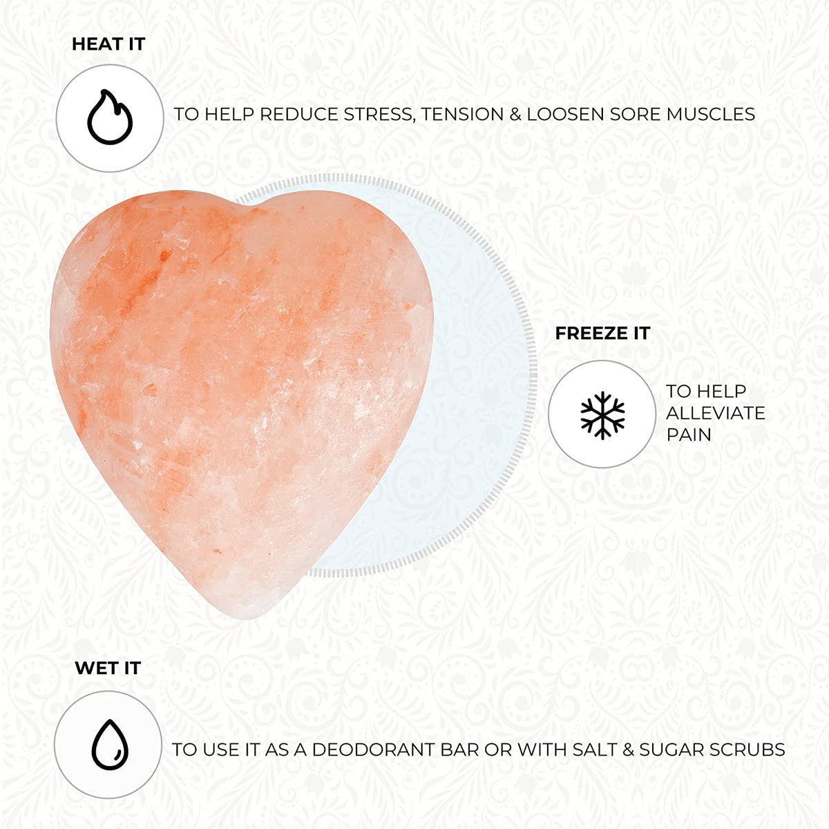 Pure Himalayan Salt Works Heart Massage Stone, Pink Crystal Hand-Carved Stone for Massage Therapy, Deodorant and Salt and Sugar Scrubs, 2.75” W x 3” H x 1.5” D