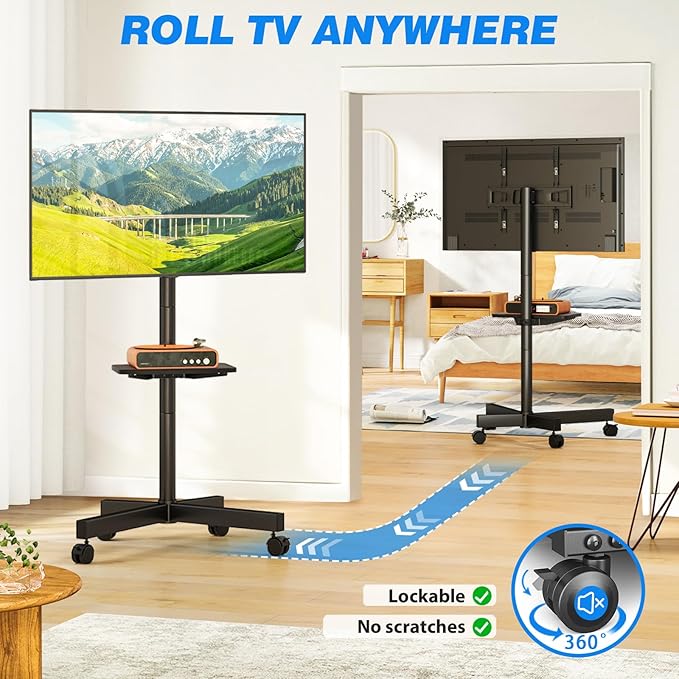Rfiver Mobile TV Stand for 23-65 Inch LCD LED Flat/Curved Panel Screen TVs up