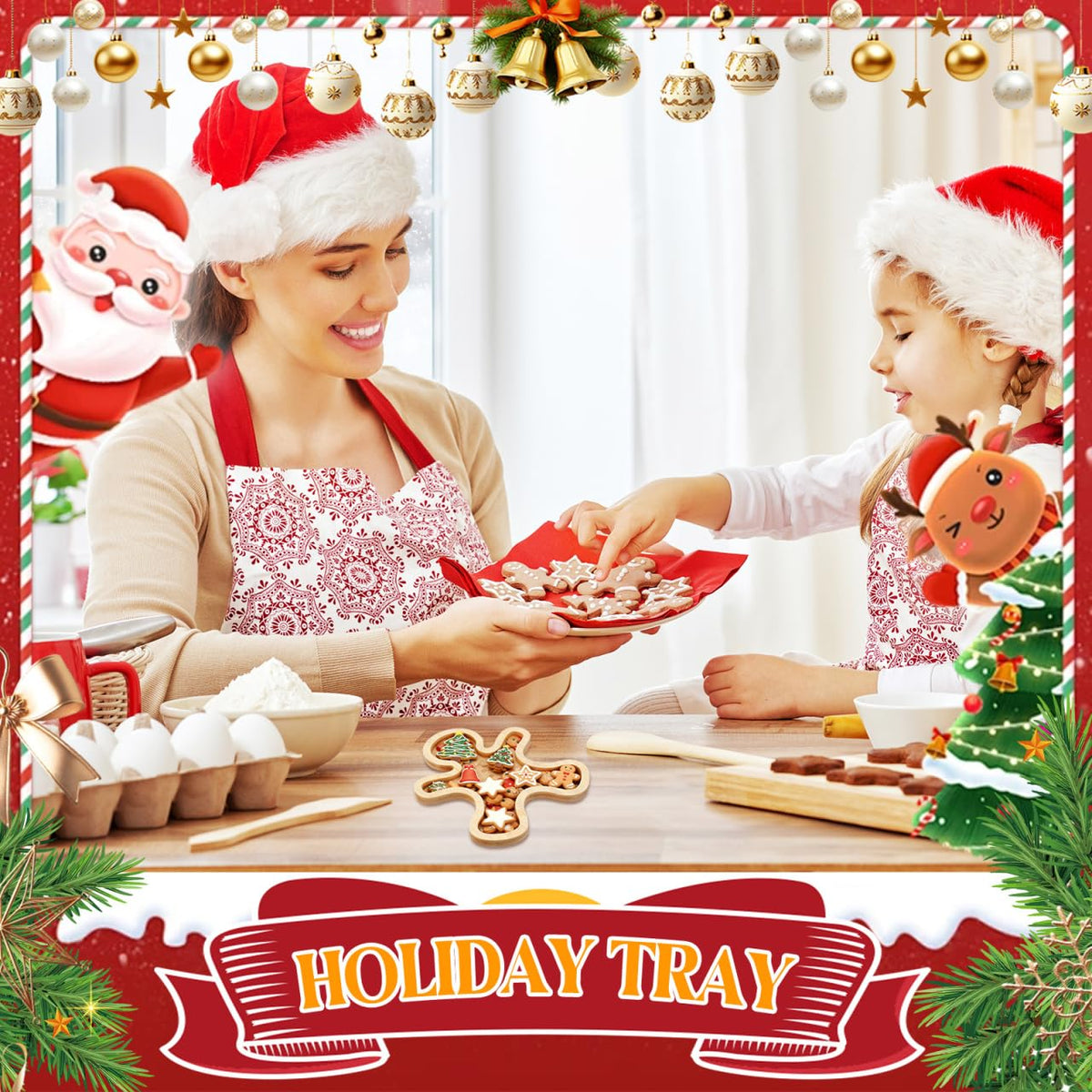 BESTonZON Christmas Charcuterie Board, Bamboo Gingerbread Man Serving Tray Serving Board Fruit Tray, Creative Gingerbread Man Food for Party Supplies, 8.3 * 7.2"