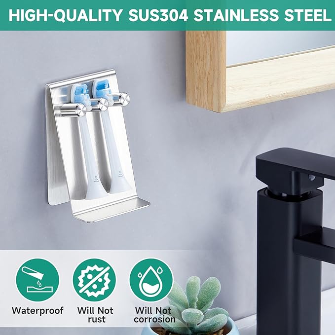 Electric Toothbrush Head Holder Adhesive or Tabletop, Tooth Brush Holder