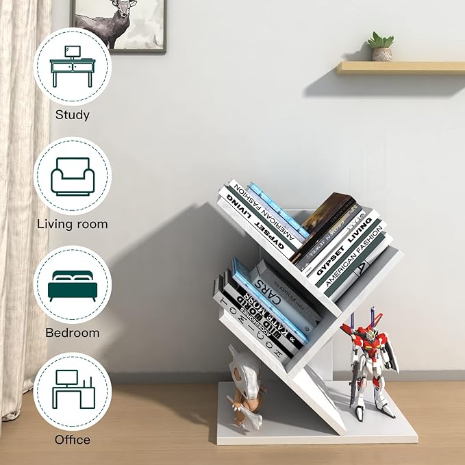 Godferyxin Tree Bookshelf, 3-Tier Small Bookcase