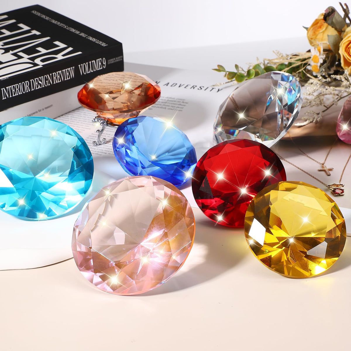 PATIKIL Diamond Crystal Paperweight, 80mm / 3.15" Crystal Paperweight Paper Weight with Silver 19 Metal Base for Home Office Desktop Table Decor Wedding Party Ornaments, Clear