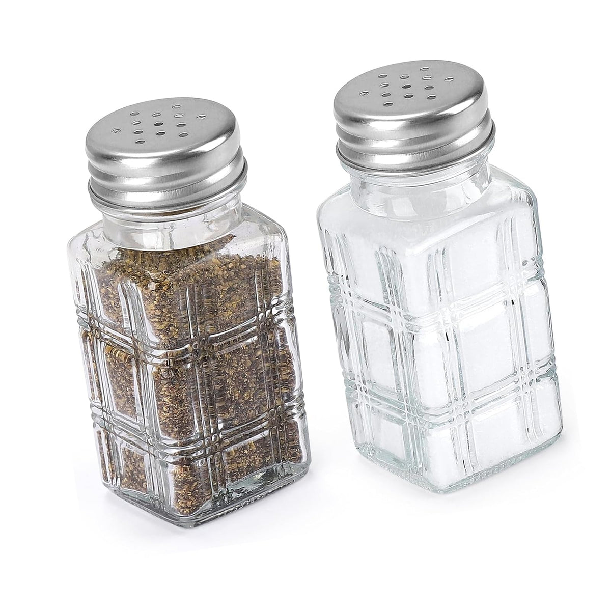 2Pcs Condiment Containers Square Shaker Transparency Glass Seasoning Jars for Salts Peppers Storage Clear Seasoning Bottles