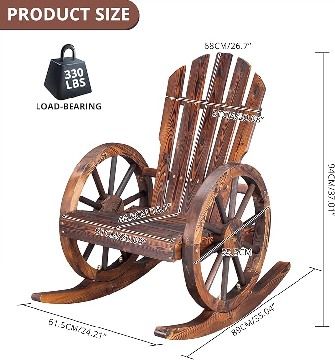 Outvita Adirondack Rocking Chair Set of 2, Wood Wagon Rocker, Outdoor Wooden
