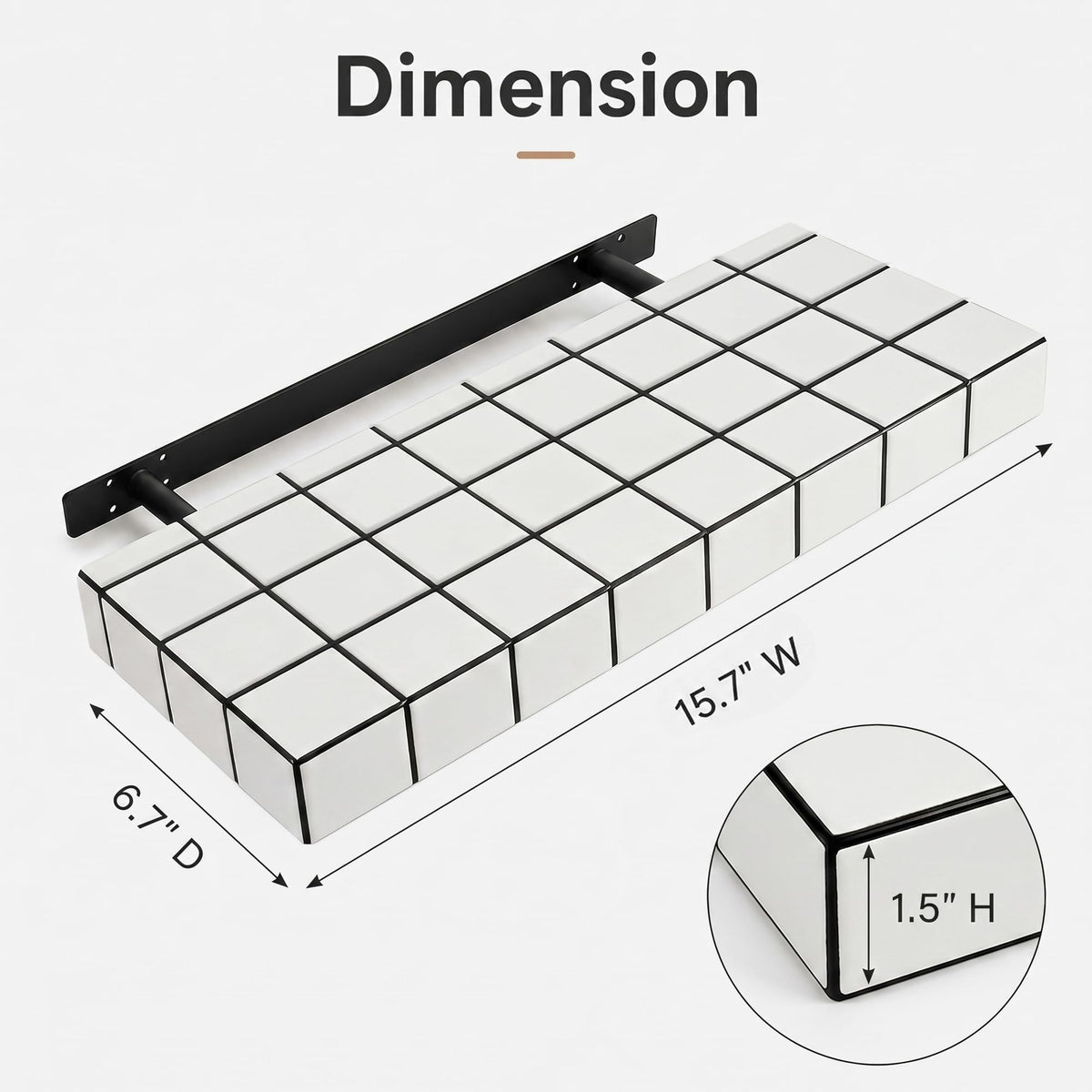 ZttRiee Floating Shelves, Set of 2, 15.7" W, White Frame Black Lines